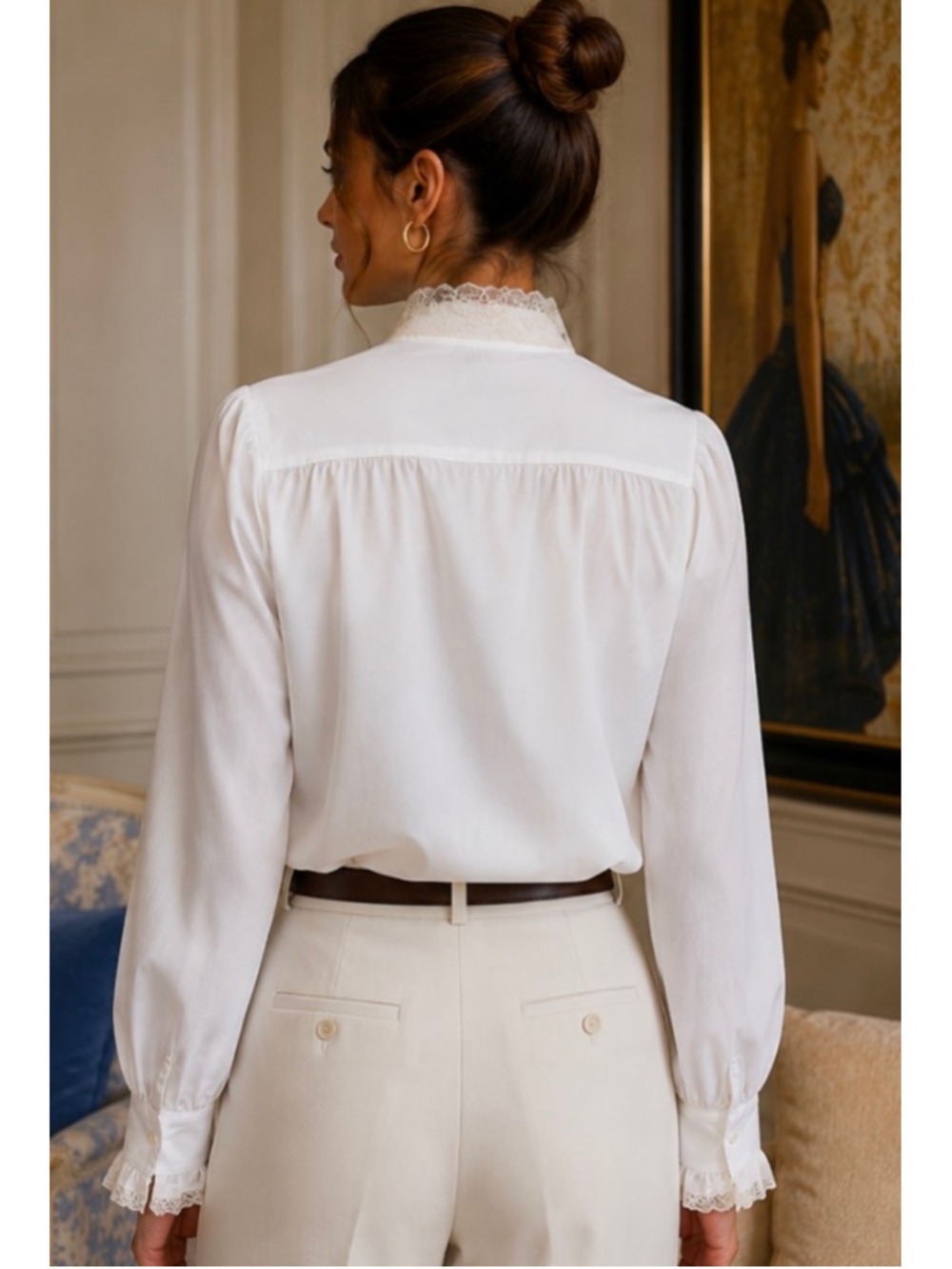 Ralph Lauren White Lace-Trim Blouse, Size 8 Vintage Doen Inspired - Picture 2 of 6